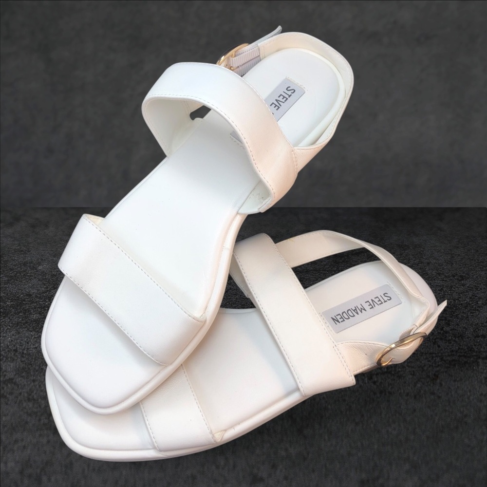 Steve Madden White Double-Strap Ankle Buckle Sandals